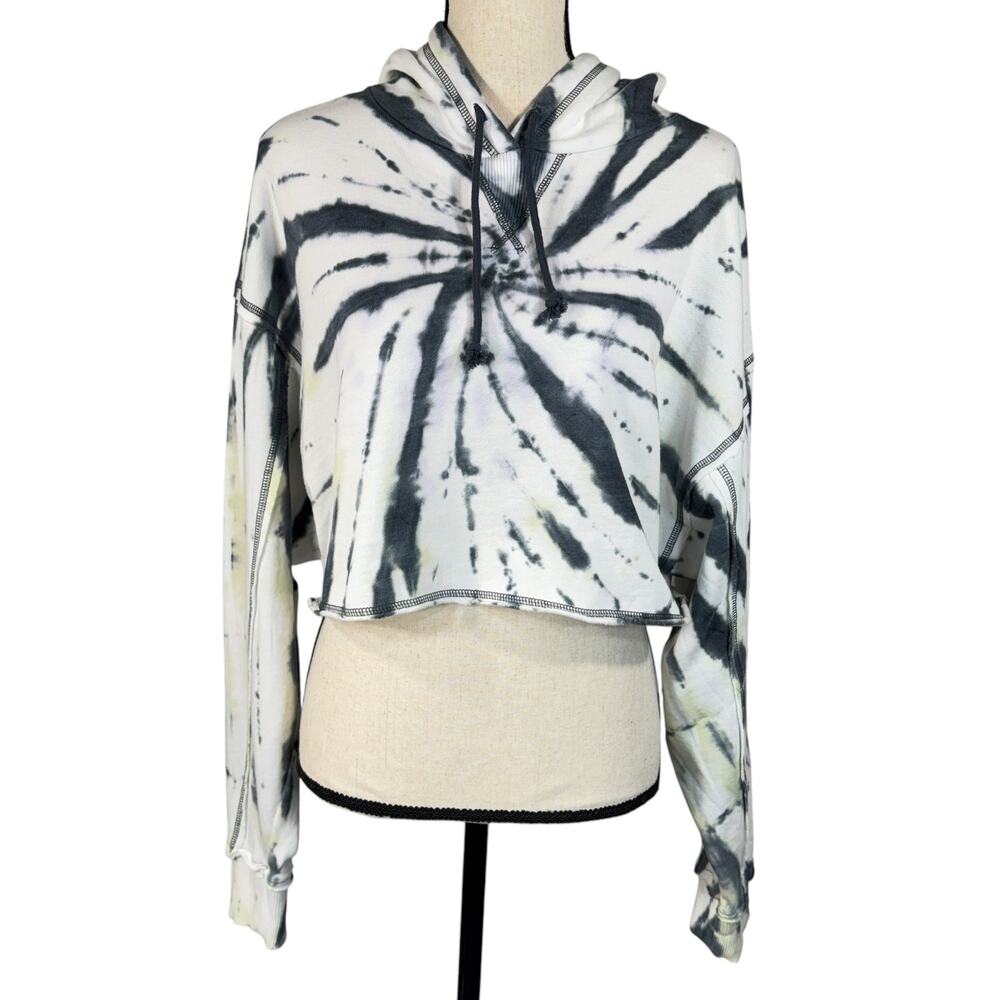 Aeropostale JRS Medium Cropped Sweatshirt Hoodie Tie-Dye Long Dolman Sleeve Gray